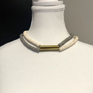 White Gray Beads Necklace Gold Tone Spacer Accent Fashion Long Necklace 36 inch